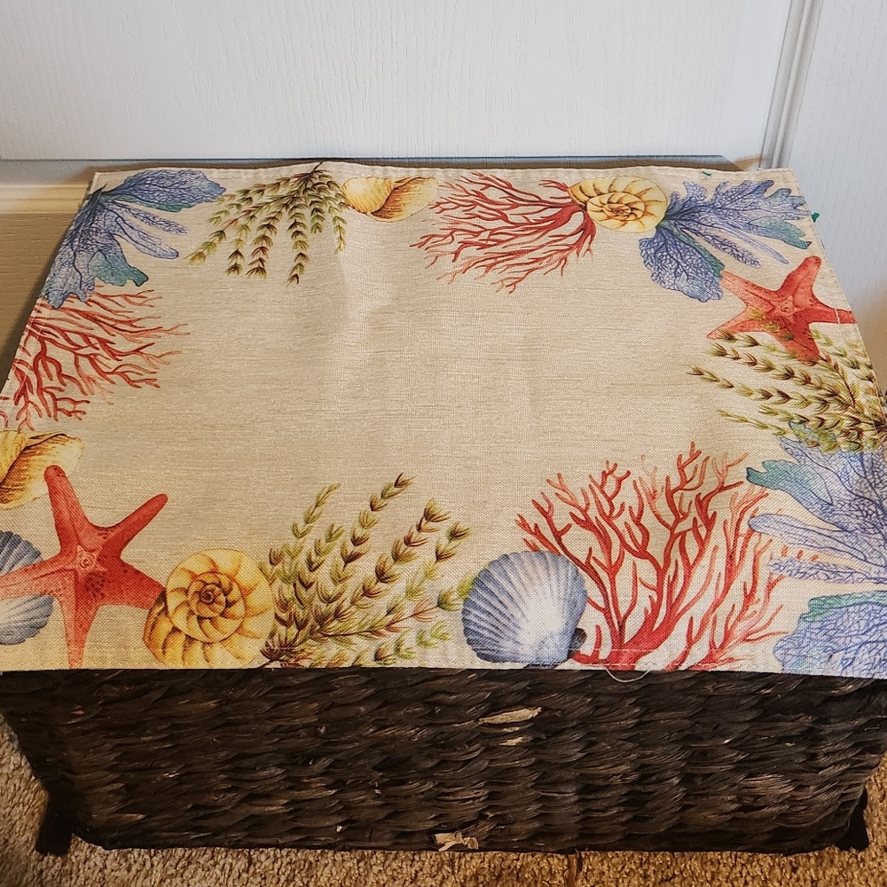 Set of 6 Beach Under Water Creatures Reversible Stripes Placemats Blue Green